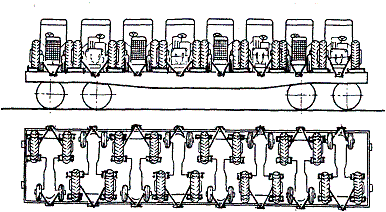 При размещении поперек платформы единиц техники